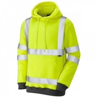 Leo WorkwearSS04-Y GoodleighEcoViz Hi Vis Hoodie Sweatshirt Yellow ISO 20471 Class 3